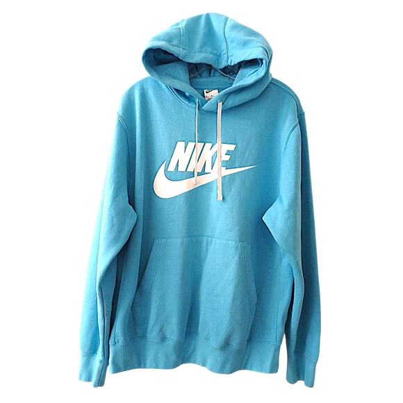 Nike Sportswear Club Fleece Fall Log Hoodie Sweatshirt Men Sz M Aqua Long Sleeve - Picture 4 of 10